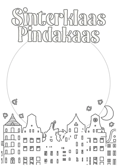 Kleurplaat met huisjes en ruimte voor je eigen tekening